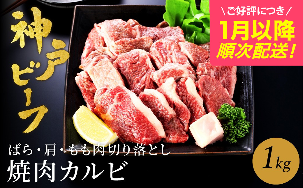 神戸牛 牛カルビ 焼肉用 切り落とし 1kg【バラ・肩・モモ】（小分け500g×2）/ 牛肉 切り落とし 焼肉 カルビ 霜降り 1キロ 但馬牛 黒毛和牛 和牛 国産牛 やきにく 神戸ビーフ 太田牧場 TYY1-2【但馬牛太田家】【好評につき1月以降順次発送】