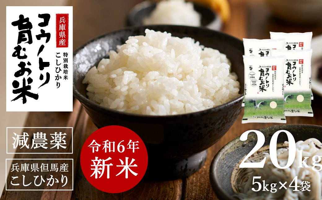 【ふるさと納税】【令和6年産】先行予約 コウノトリ育むお米減農薬【5kg×4袋】（94-004）