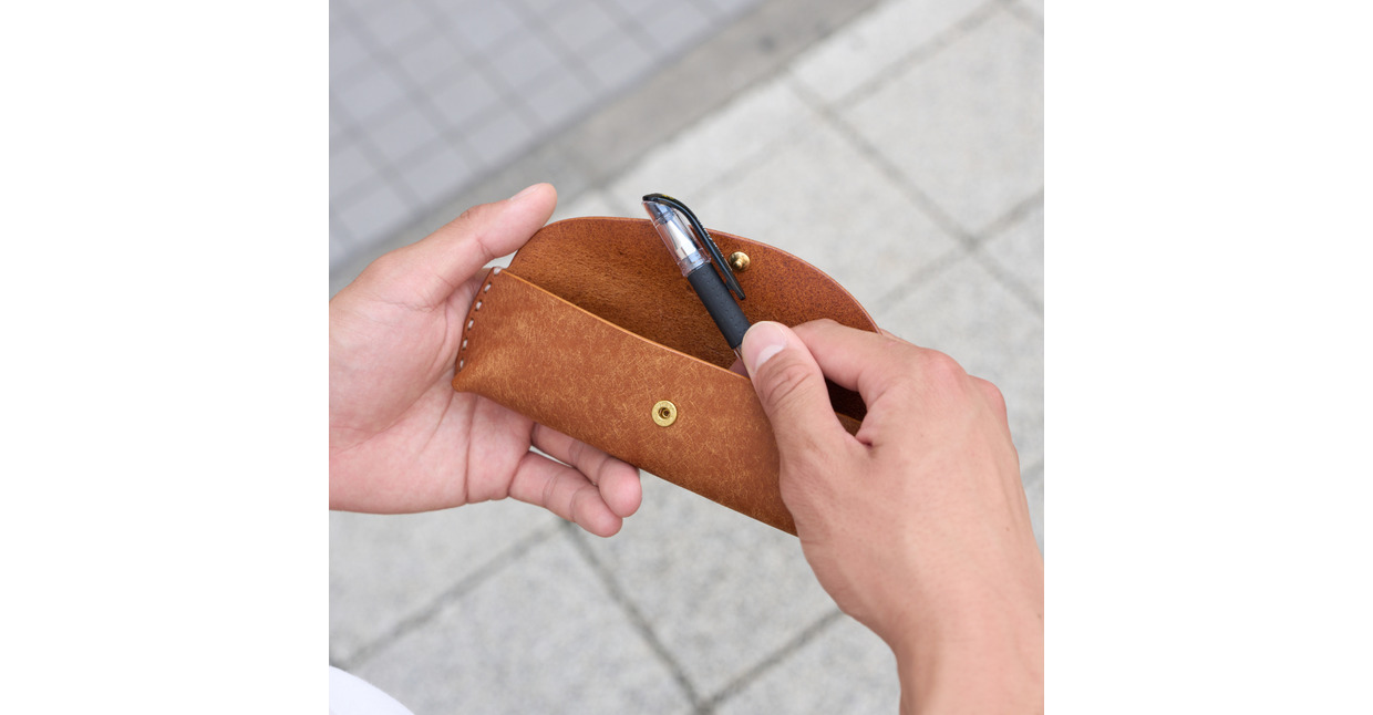 豊岡財布 haaki Leather ペンケース HLC502 コニャック / 筆記具入れ 革 革小物 プエブロレザー 手縫いのステッチ ハンドメイド シンプル デザイン 無地 KOMOREBI 木和田正昭商店