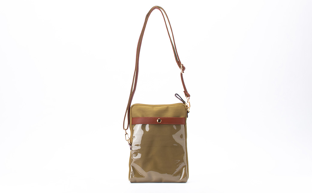 豊岡工房 牛革使い スマホが触れるショルダー（4185）ベージュ / ショルダーバッグ スマホをいれたまま操作可能 ナイロン素材 薄マチ 軽量 ポシェット 斜めがけ メンズ レディース かばん カバン バッグ 鞄 国産 日本製 小田清株式会社