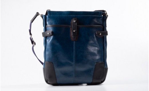 豊岡鞄　帆布PU×皮革ショルダー(24-133) ブルー