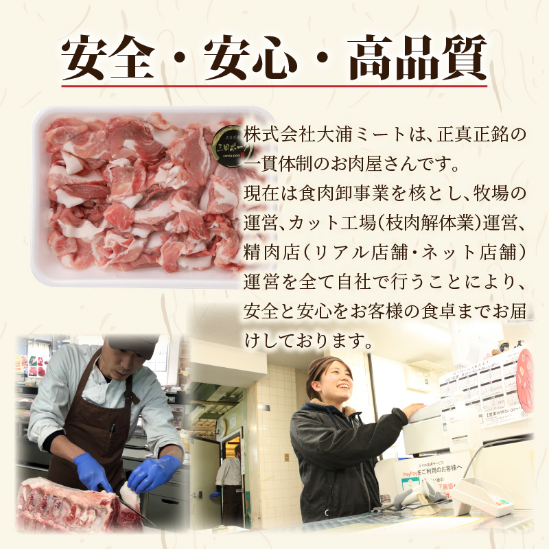 三田ポーク もも・ウデ切り落とし 2kg(500ｇ×4パック）