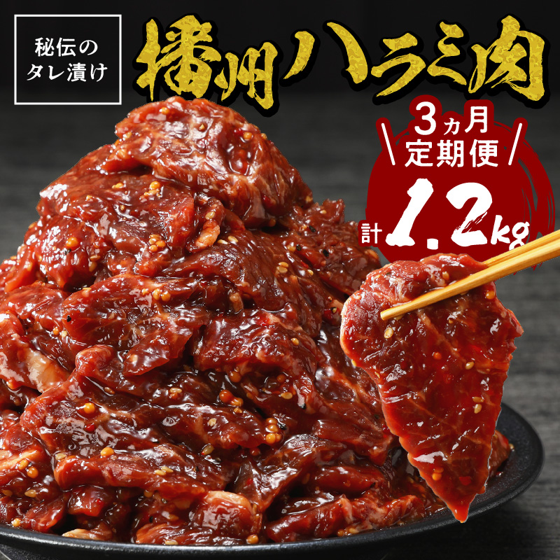 播州で愛される秘伝の焼肉タレ漬け牛肉 播州ハラミ肉 400g(200g×2パック)【3ヶ月定期便】《 肉 食品 焼肉 やわらか ハラミ 焼肉セット バーベキュー BBQセット 定期便 》【2401A00426】