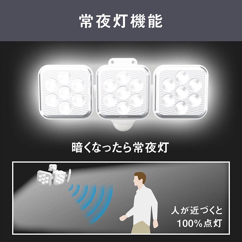 RITEX S-330L 5W×3灯 フリーアーム式LEDソーラーセンサーライト【2403O10809】