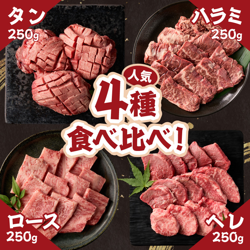 大浦和牛焼肉セット(1kg)《 牛肉 牛 国産 焼肉 セット おすすめ ロース 美味しい 牛タン ハラミ ヘレ フィレ ヒレ ヒレ肉 食べ比べ バーベキュー 》【2405A00206】