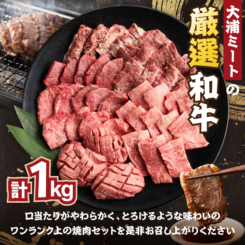 大浦和牛焼肉セット(1kg)《 牛肉 牛 国産 焼肉 セット おすすめ ロース 美味しい 牛タン ハラミ ヘレ フィレ ヒレ ヒレ肉 食べ比べ バーベキュー 》【2405A00206】