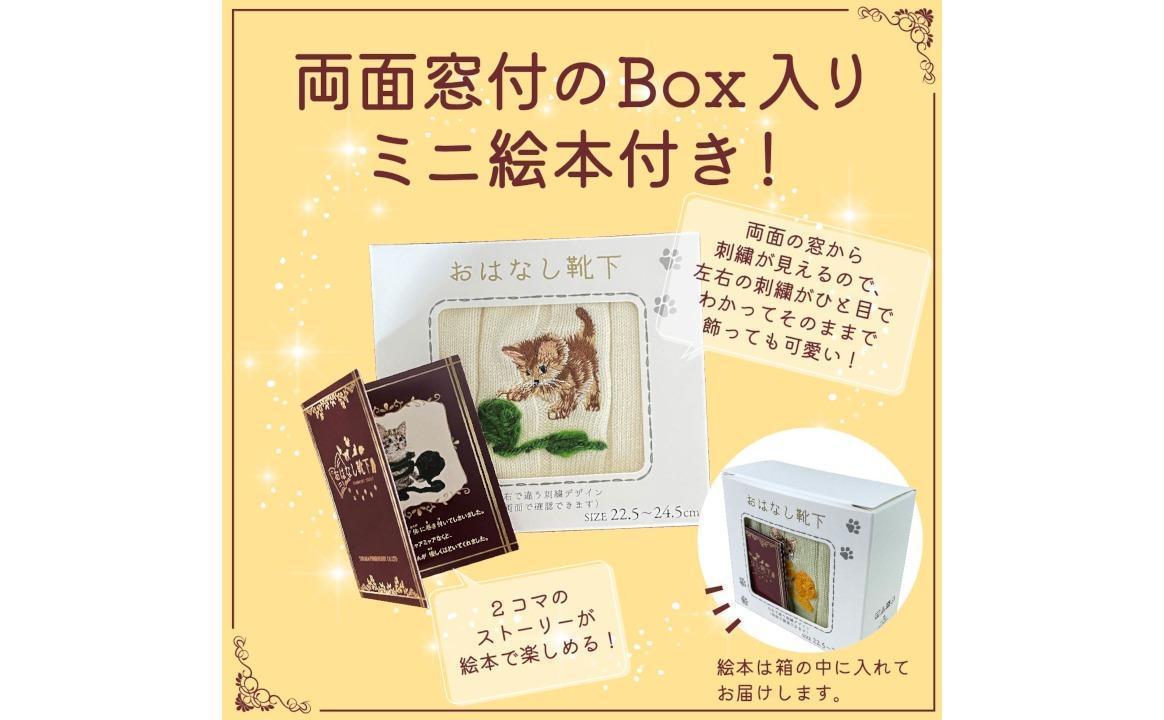 おはなし靴下 ギフトボックス 毛糸とネコ レディース グリーン