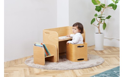 HOPPL（ホップル） 【アウトレット】 コロコロチェア＆デスク3点セット(デスク1台、チェア2脚)（アイボリー）