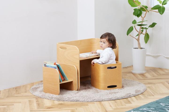 HOPPL（ホップル）　コロコロチェア＆デスク3点セット デスククッション付き （チェア＆デスク：ナチュラル クッション：ホワイト）