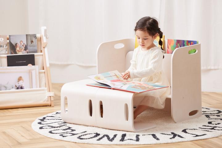 HOPPL（ホップル）　コロコロチェア＆デスク3点セット デスククッション付き （チェア＆デスク：ナチュラル クッション：ホワイト）