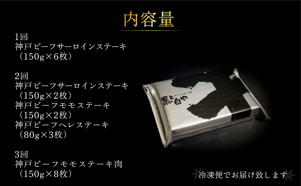 神戸牛ステーキ豪華定期便　全3回 ふるさと納税 牛肉 ブランド和牛 国産 和牛 神戸牛 神戸ビーフ 定期便 3回 ステーキ サーロイン モモ ヘレ 豪華 切り落とし もも 兵庫県 神戸 川西 川西市 KWNCI011