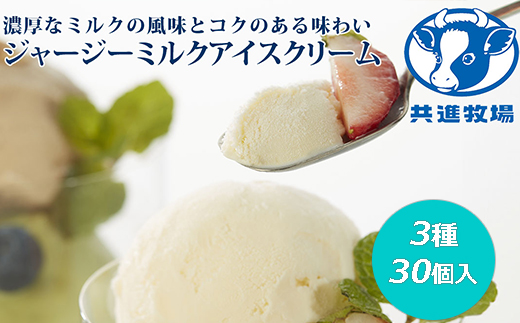 共進牧場 ジャージーミルクアイスクリーム 3種30個[ スイーツ アイス 濃厚 ] お菓子 デザート 希少 風味 コク 鮮度 牛乳 搾りたて 美味しい