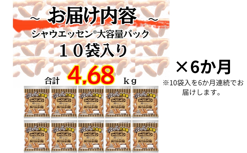 定期便 シャウエッセン 大袋468g×10袋 計4.68kg【6か月お届け】 日本ハム 工場直送 ウインナー 朝食 昼食 夕食 お弁当 小分け 使い切り ふるさと納税