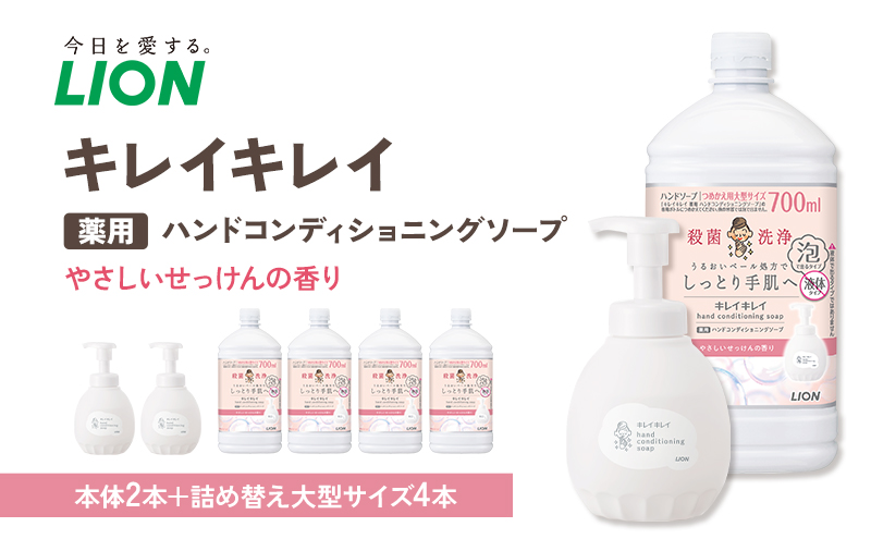 キレイキレイ薬用ハンドコンディショニングソープ（本体2本＋替大型4本）やさしいせっけんの香り