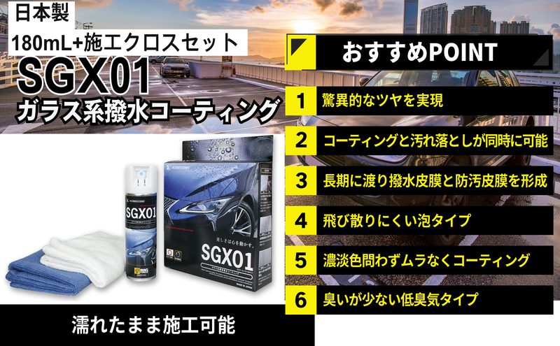 ガラス系コーティング SGX01 ユーザー用180ｍL施工セット・施工クロス付き