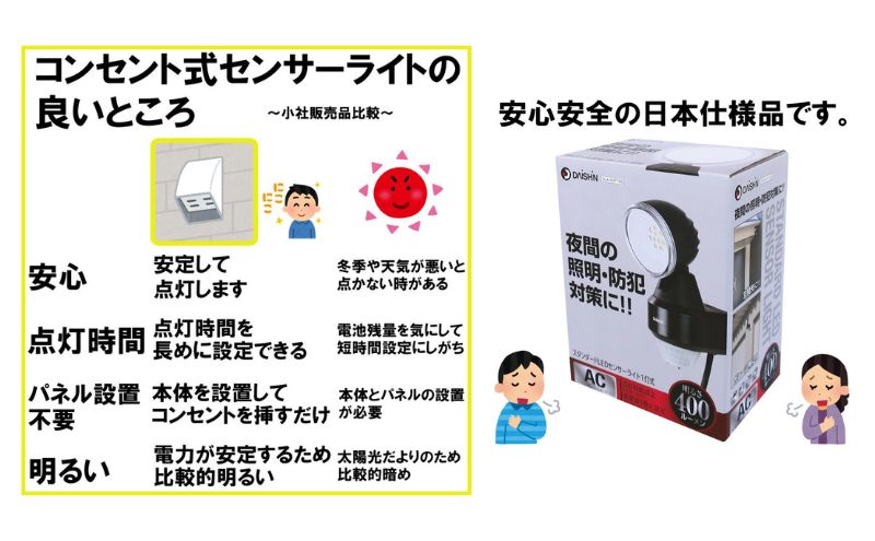 大進 センサーライト1灯式 コンセント DLA-N4T100 防犯ライト 100V 防雨 屋外 人感センサー 4939736902196