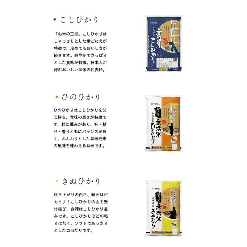 【3ヵ月連続お届け】精米人一押し！兵庫県産無洗米5kg×1袋 食べ比べ 定期便 お米 コシヒカリ ヒノヒカリ キヌヒカリ ３ヶ月 ３回 