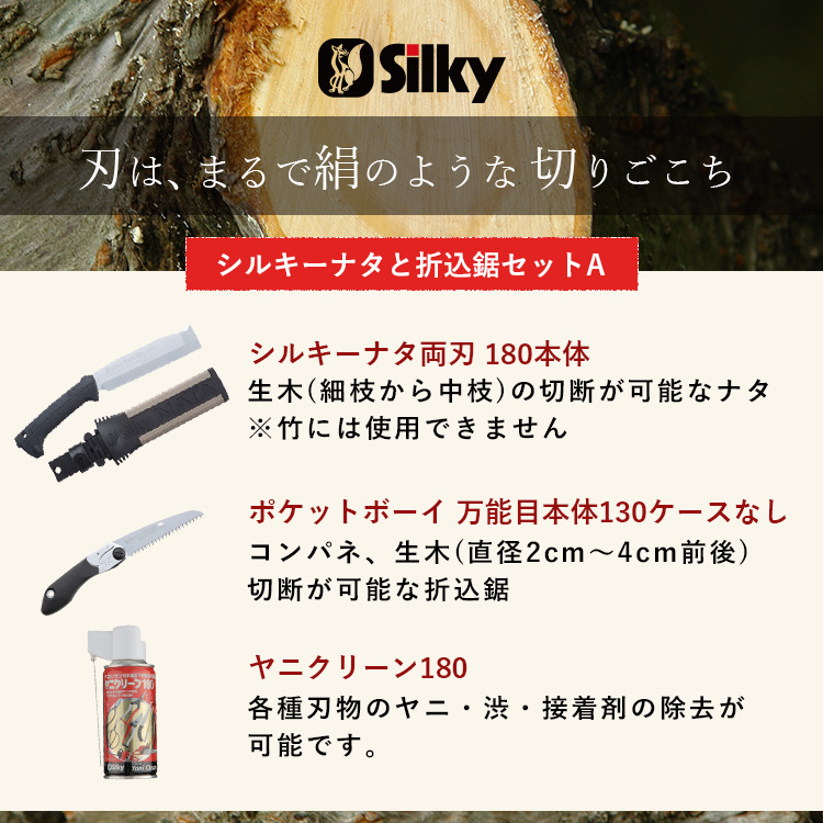 900-69　ゴム柄で滑らず、打ち付けても痛くない両刃 シルキーナタと折込鋸セットA 雑貨 日用品 