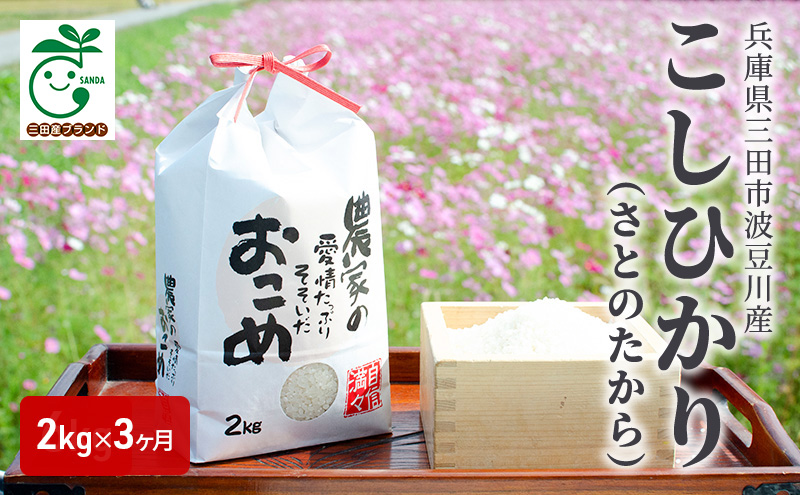 兵庫県三田市波豆川産コシヒカリ (さとのたから) 限定 3ヶ月 2kg こめ コメ お米 白米 こしひかり 数量限定 訳あり ふるさと納税 ふるさと 人気 おすすめ 送料無料 兵庫県 三田市