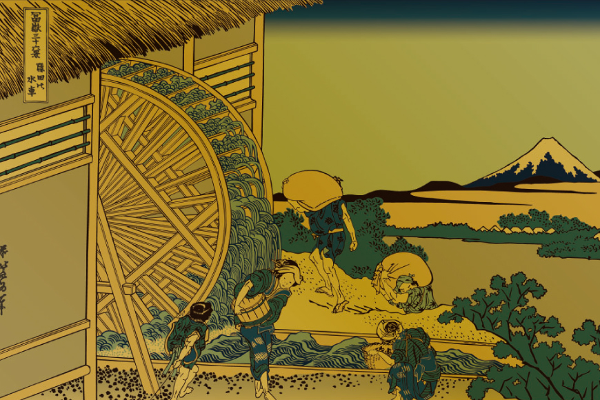 純金 ゴールド 富嶽三十六景 隠田の水車 カード 1枚 1g ガラス フレーム 1個 [三菱マテリアルトレーディング 兵庫県 三田市 3d28bae300100] 金 黄金 フォーナイン 贈り物 記念品