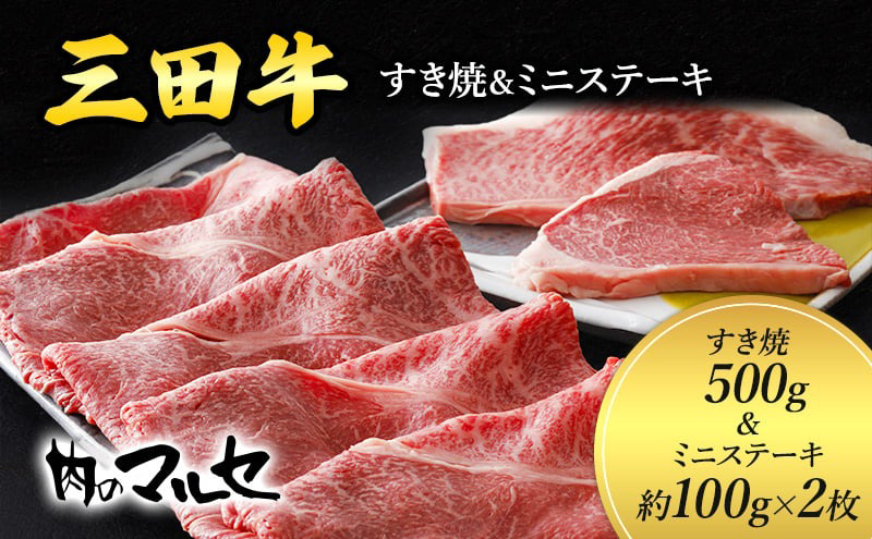 【ふるさと納税】 三田牛 すき焼 500g ＆ ミニステーキ 約100g 2枚 ステーキ ビフテキ 勢戸 牛肉 ギフト 肉 お祝い 但馬牛 神戸牛 三田牛 数量限定 訳あり ふるさと納税 ふるさと 人気 おすすめ 送料無料 兵庫県 三田市 [3d28bae610029]