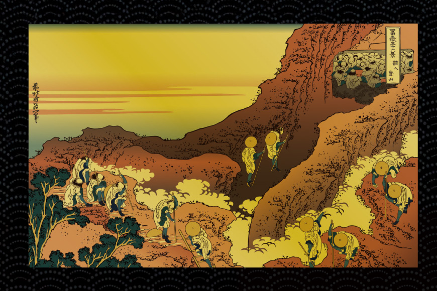 純金 ゴールド 富嶽三十六景 諸人登山 カード 1枚 1g ガラス フレーム 1個 [三菱マテリアルトレーディング 兵庫県 三田市 3d28bae300088] 金 黄金 フォーナイン 贈り物 記念品