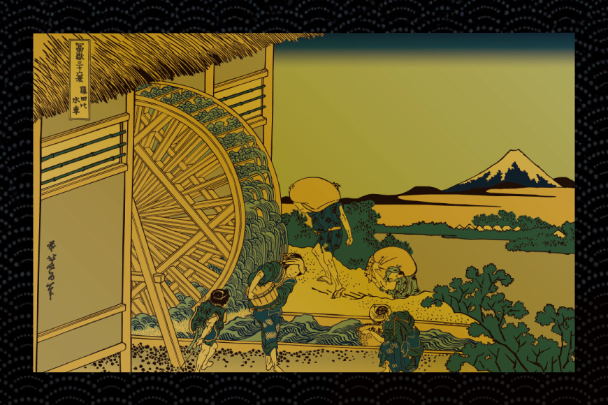 純金 ゴールド 富嶽三十六景 隠田の水車 カード 1枚 1g ガラス フレーム 1個 [三菱マテリアルトレーディング 兵庫県 三田市 3d28bae300100] 金 黄金 フォーナイン 贈り物 記念品