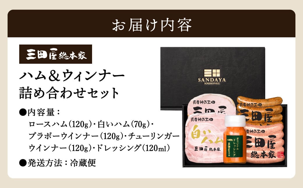三田屋総本家 ハム ウインナー 詰め合わせ セット ( ロースハム / 白いハム / ブラボーウインナー / チューリンガーウインナー / ドレッシング ) 三田屋総本家 三田屋ハム 三田ハム はむ ソーセージ ギフト お祝い 贈答品 [3d28bae570003]