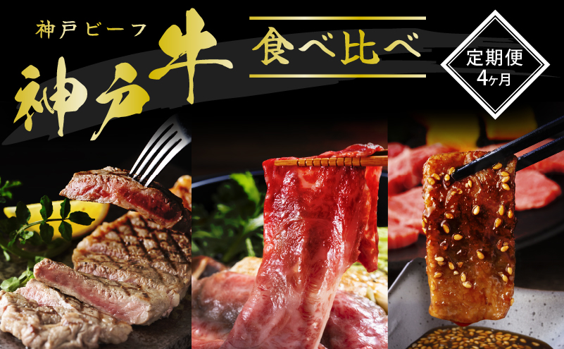 神戸牛 定期便 4ヶ月 焼肉用セット すき焼き用セット すき焼き用＆すじ肉 希少部位 焼肉セット