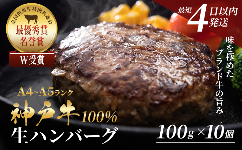 神戸牛 ハンバーグ 100g×10個  神戸ビーフ 国産 普段使い 肉 牛肉 セット 冷凍 小分け 帝神志方