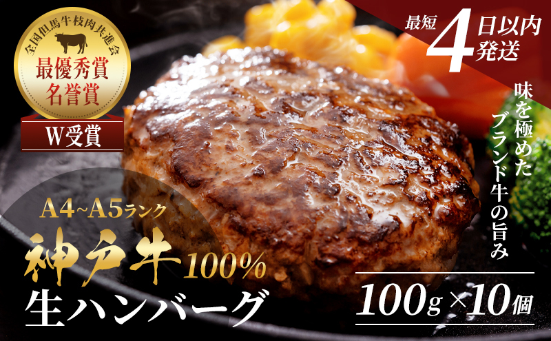 神戸牛 ハンバーグ 100g×10個  神戸ビーフ 国産 普段使い 肉 牛肉 セット 冷凍 小分け 帝神志方