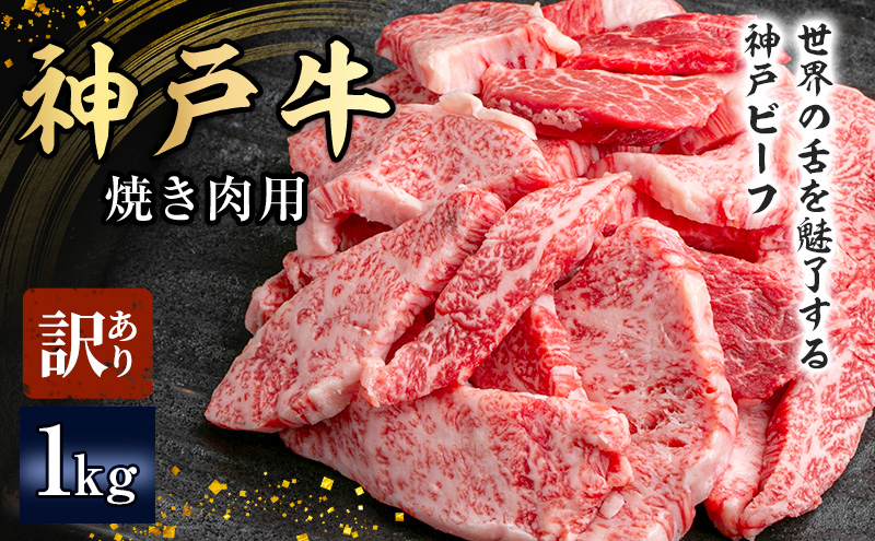 【期間限定特別寄付額】神戸牛 訳あり 焼肉用 500g×2 A4ランク以上！ 神戸ビーフ 小分け 焼肉 A5 ランク 切り落とし  訳アリ  不揃い  焼き肉 規格外  牛肉 肉 お肉 冷凍 カルビ 太田家