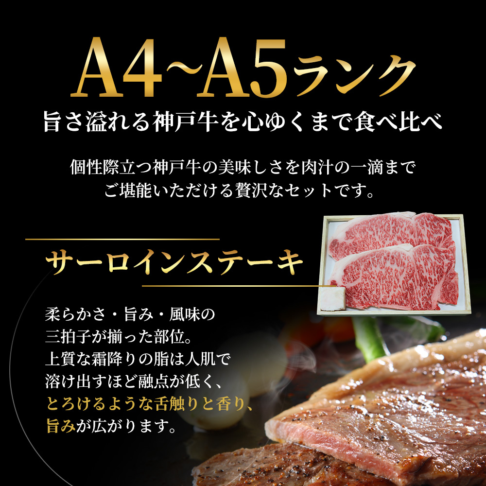 神戸牛 ステーキ サーロイン ヒレ もも 3種食べ比べ Aセット 計3枚（310g）