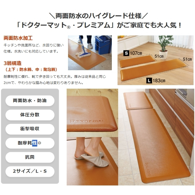 [ ドクターマットプレミアム SLセット・キャメル ] キッチンマット 厚手 アサヒ軽金属