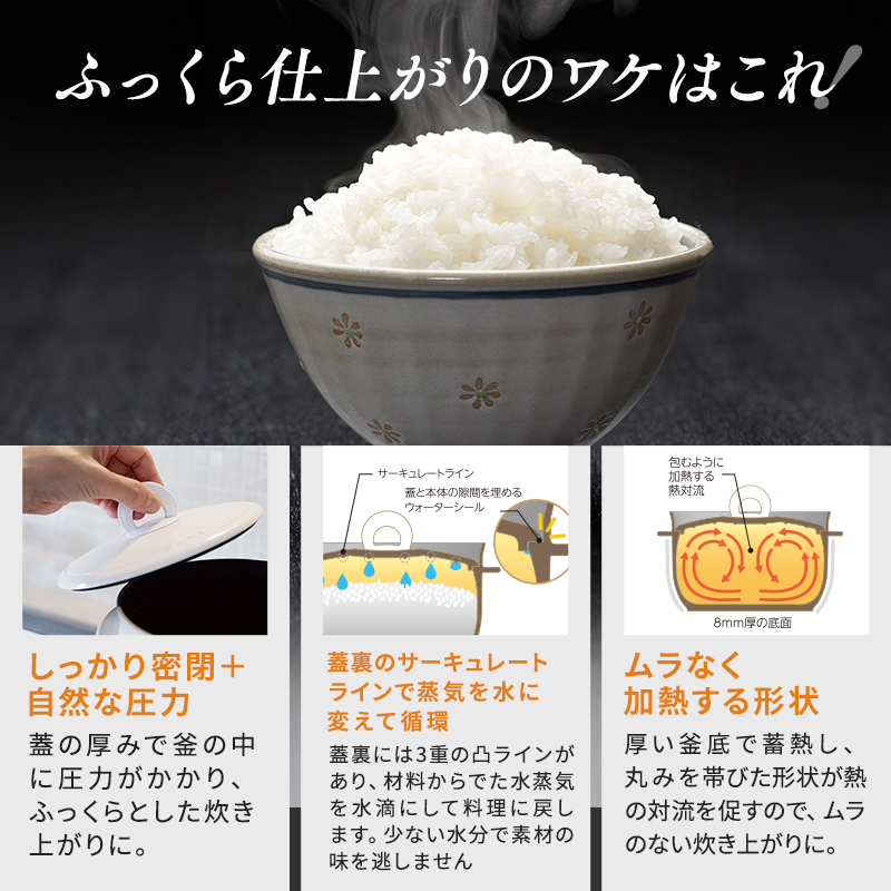 炊飯鍋 3合 ガス・IH対応 釜 炊飯 鍋 キッチン フッ素樹脂加工 アサヒ釜 むすび アサヒ軽金属
