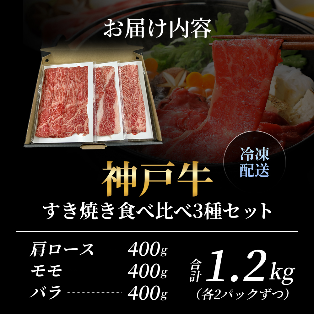 神戸牛 福袋 すき焼き 食べ比べ 計1.2kg 肩ロース もも バラ