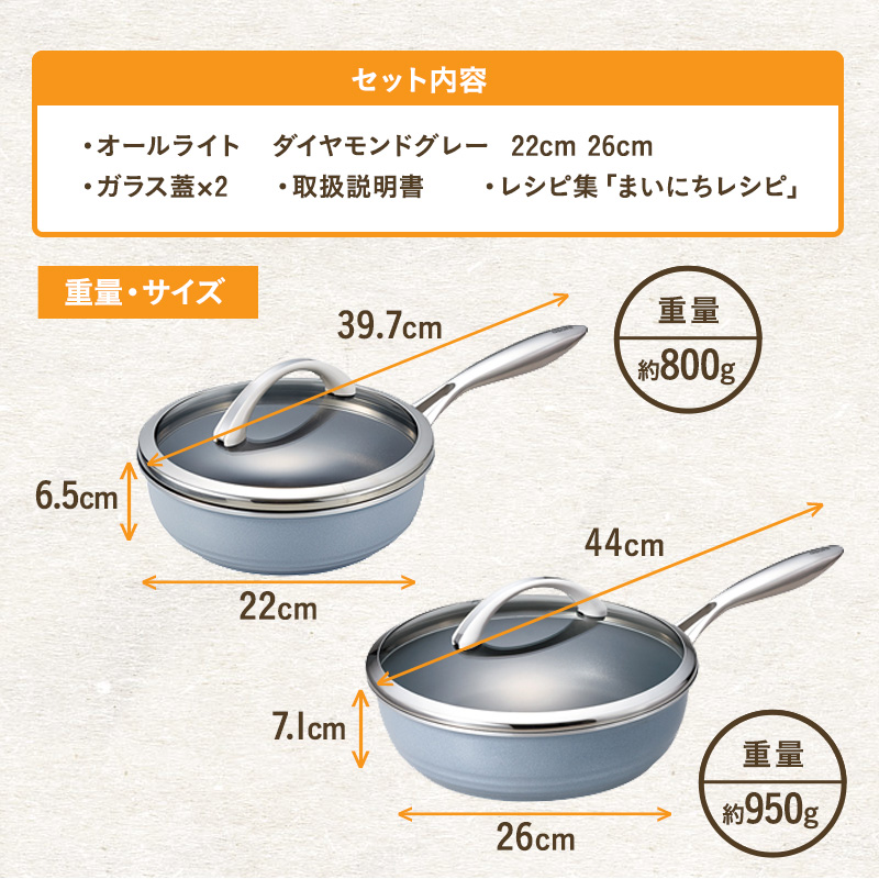 期間限定寄附額 [ オールライトセット 26cm・22cm・ダイヤモンドグレー ] フライパン 深型 アサヒ軽金属