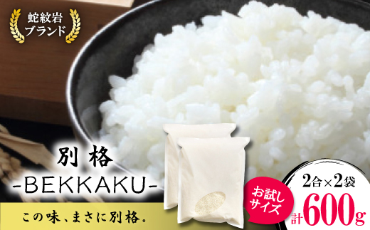 お試し!令和8年産〈先行受付〉9月より順次発送【蛇紋岩ブランド　別格米】計600g(2合×2袋)【1699907】