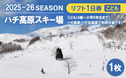 ハチ高原スキー場【全日】リフト1日利用券　こども1名・1枚(ハチ北高原でもご利用可能!)【1445609】