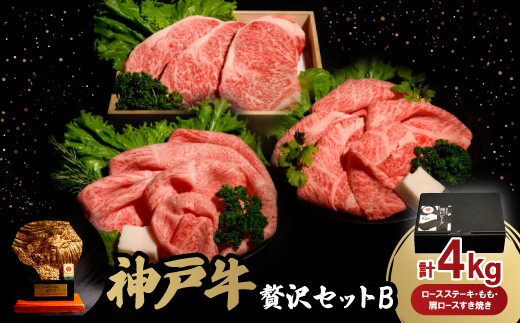 神戸牛贅沢セットB　ロースステーキ5枚　もも・肩ロースすき焼き各1.5Kg　合計4.0Kg　牛脂付き【配送不可地域：離島】【1529492】