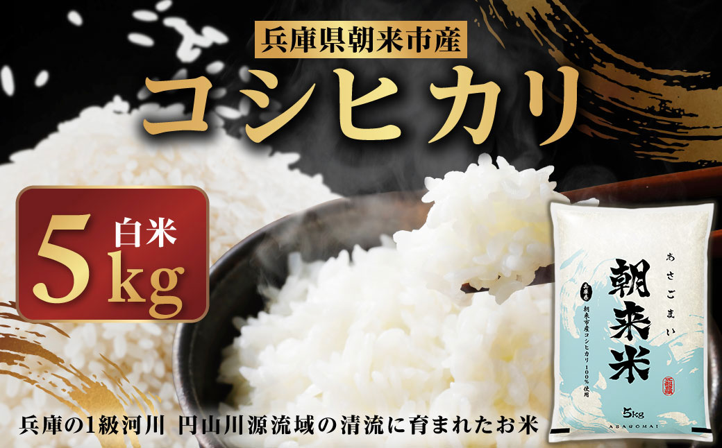 【先行予約】令和7年産  兵庫の1級河川 円山川源流域で育まれた朝来市産コシヒカリ（白米）5kg 【 先行予約 令和7年産  コシヒカリ 5kg お米 米 コメ こめ 安心 安全 良質 美味しい 甘み 旨味 兵庫県 朝来市 竹田城跡 円山川源流域 川の最上流域なので水のきれいさピカイチ!! 】