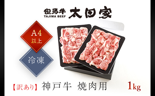 神戸牛 訳あり 焼肉用 1kg ＜A4ランク以上！！！＞神戸ビーフ 神戸肉 切り落とし ブランド和牛 国産 黒毛和牛 牛肉 肉 お肉 切落し 切りおとし 訳アリ 部位 大きさ 不揃い おまかせ 焼き肉 冷凍 BBQ バーベキュー 1000g 太田家 兵庫県 朝来市 AS8C18-ASGSY2