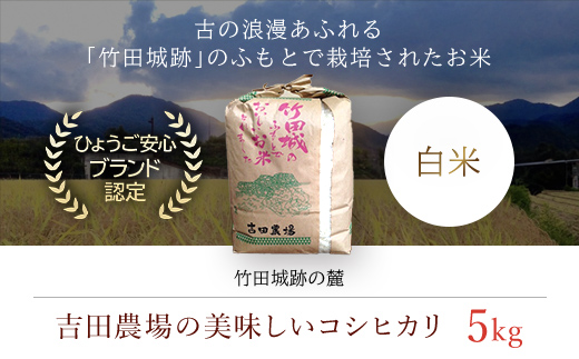 【令和6年産 新米】竹田城跡の麓 吉田農場の美味しいコシヒカリ（白米）5kg コシヒカリ こしひかり コメ こめ 米 ごはん ご飯 白米 5キロ 兵庫県 朝来市 AS1B1