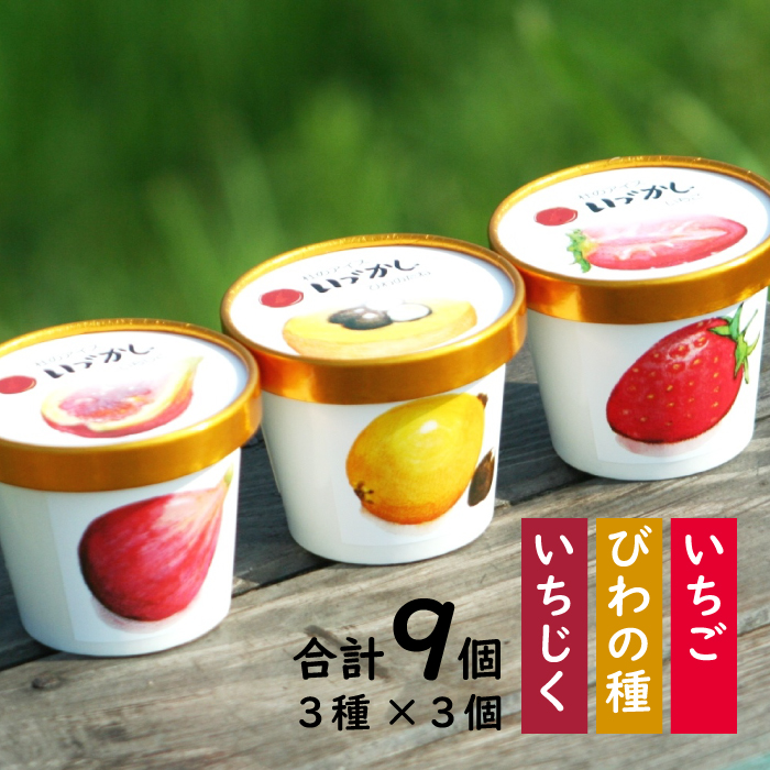 杜のアイスクリーム「いづかし」　びわの種・いちじく・いちご