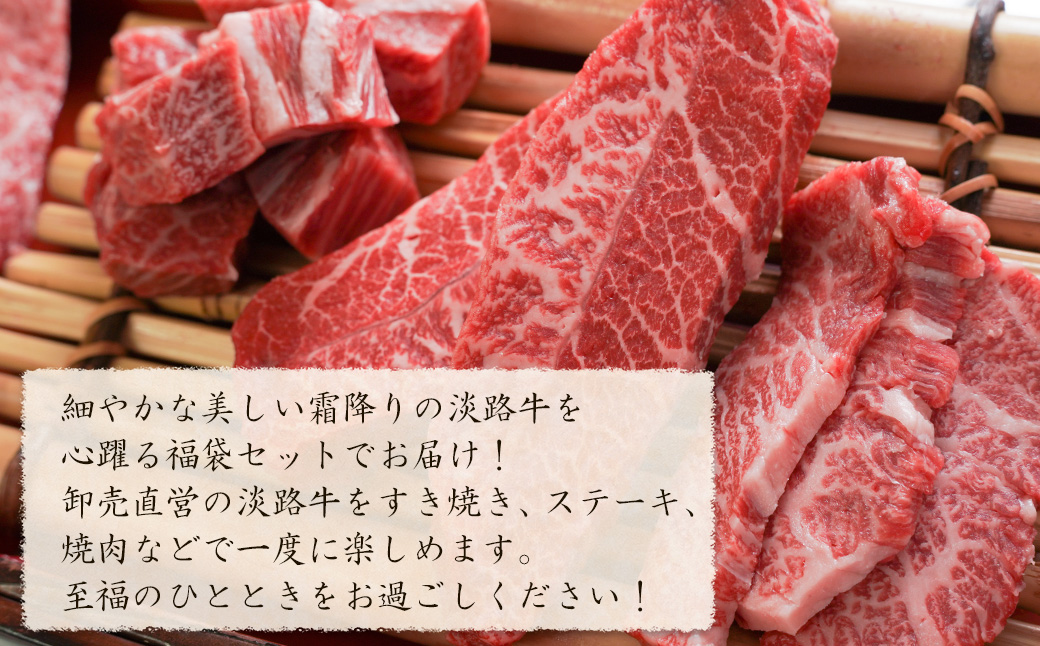 淡路牛 霜降り肉の福袋 6種詰合せ 【100,000円コース】　[福袋 切り落とし ステーキ サイコロステーキ すき焼き用スライス 焼肉 ブロック]