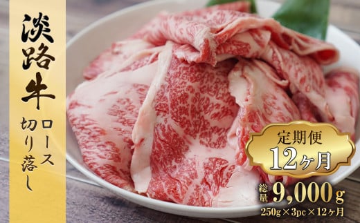 【定期便12ヶ月】 淡路牛 ロース切り落し 750g (250g×3パック)　　[切り落とし 国産 牛肉 切り落し きりおとし すき焼き 定期便]