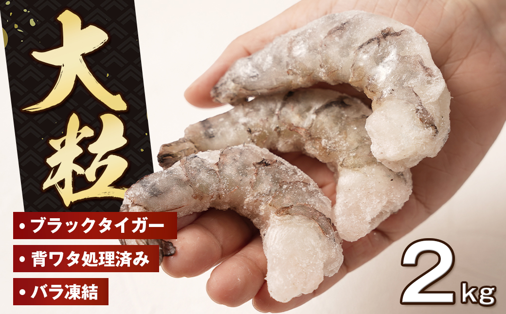 至福の大粒 むきえび　背ワタ処理済 2kg（1kg×2袋）　ブラックタイガー 冷凍 ムキエビ  大型 海老