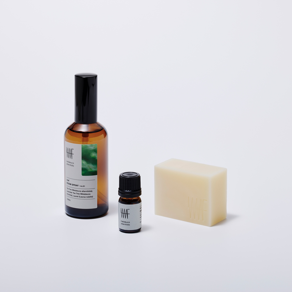 BOX SET (maf essential oil tea tree + maf cold process soap MA + maf room spray No.01)