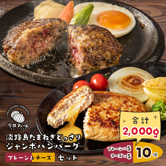 淡路島たまねぎどっさりジャンボハンバーグ プレーン＆チーズセット 200g×10個　ハンバーグ