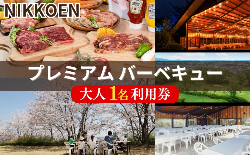 NIKKOEN プレミアム バーベキュー 大人1名利用券[ 日光園 アウトドア 手軽 手ぶら 焼肉 ステーキ シーフード 魚介 家族 ファミリー 花見 お花見 ]